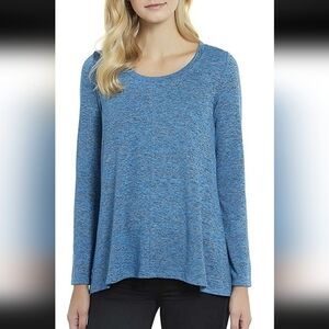 Jones New York Womens Blue Melange Scoop Neck Long Sleeve Knit Shirt Size Medium